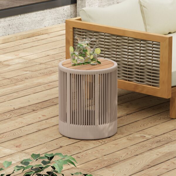 Walker Edison | Modern Woven Rope Design Coffee Table and Side Table Set of 2 - Image 8