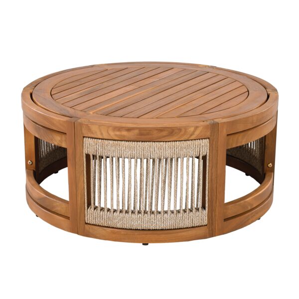 Walker Edison | Handwoven Rope Accent Boho Acacia Wood Outdoor Coffee Table - Image 4