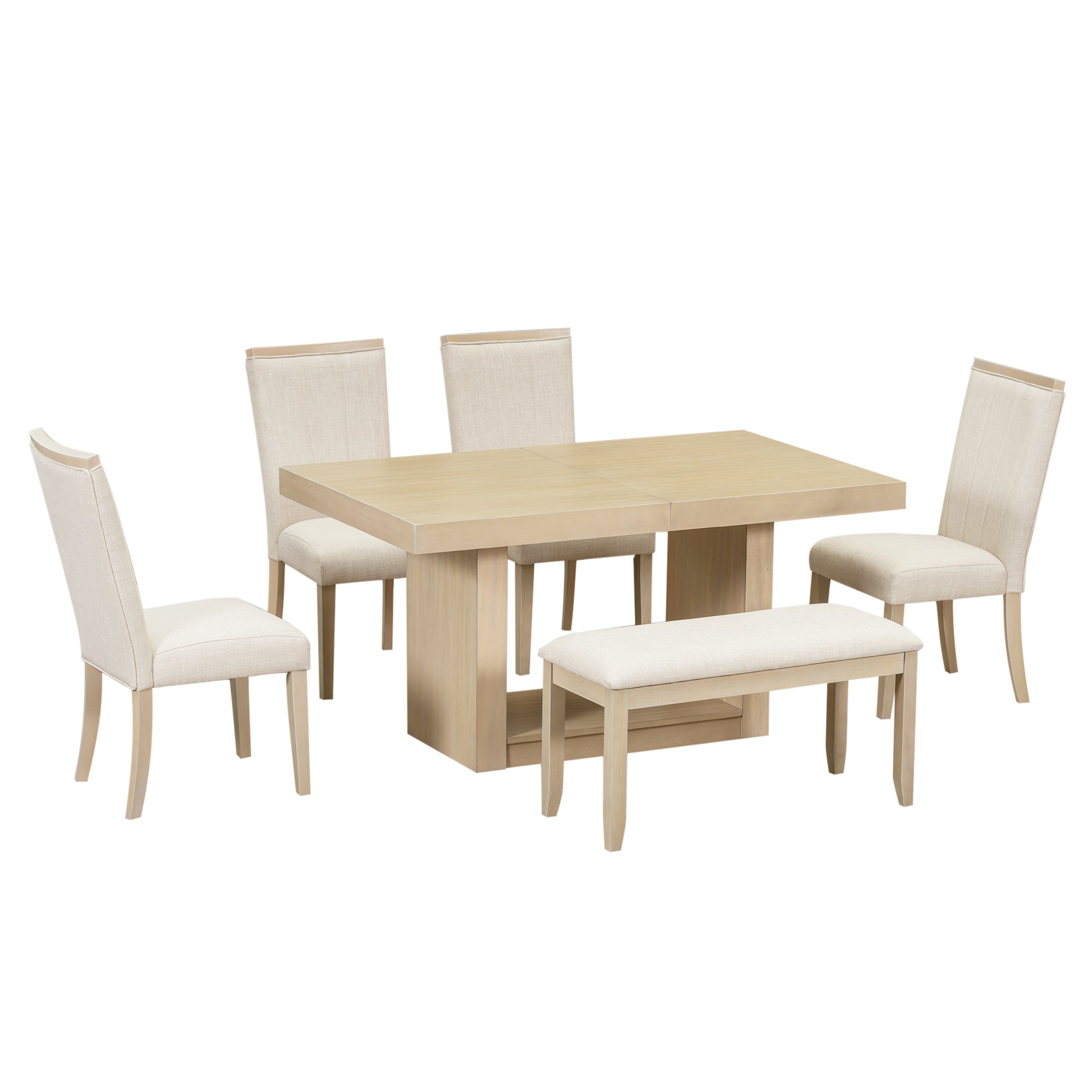 Walker Edison | Contemporary 6-Piece 78 Extendable Dining Table Full Set - Image 9