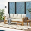 Walker Edison | Acacia Wood Outdoor Extendable Sofa into Daybed