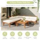 Walker Edison | Acacia Wood Outdoor Modular 6 Piece Sectional Sofa Set