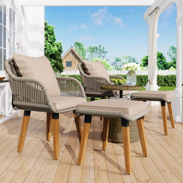 Walker Edison | 5 Piece Outdoor Patio Chat Set with Ottomans and Side Table - Image 3