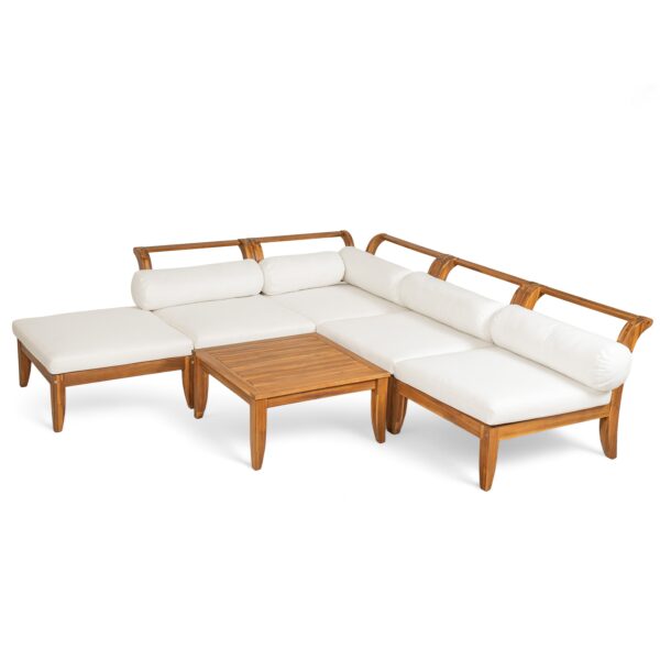 Walker Edison | Acacia Wood Outdoor Modular 6 Piece Sectional Sofa Set - Image 11