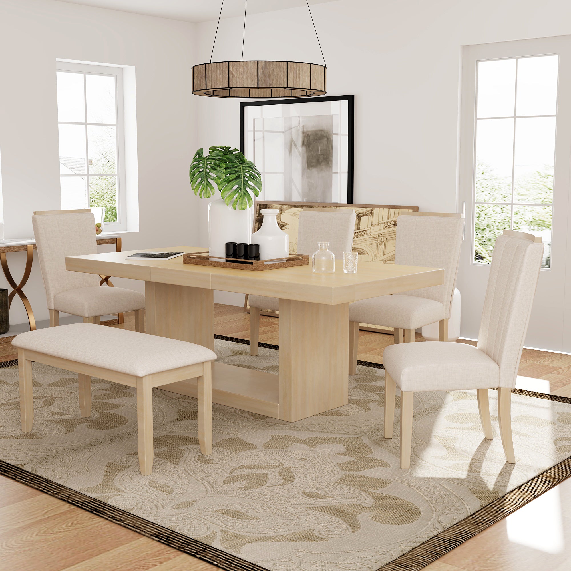 Walker Edison | Contemporary 6-Piece 78 Extendable Dining Table Full Set