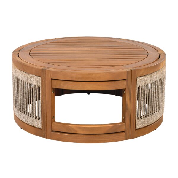 Walker Edison | Handwoven Rope Accent Boho Acacia Wood Outdoor Coffee Table - Image 3