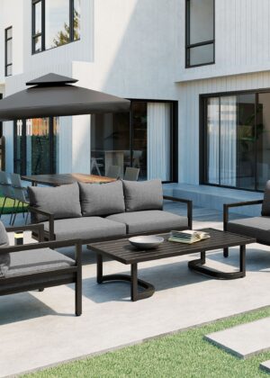 Walker Edison | Outdoor Patio Steel 4 Piece Sofa Set
