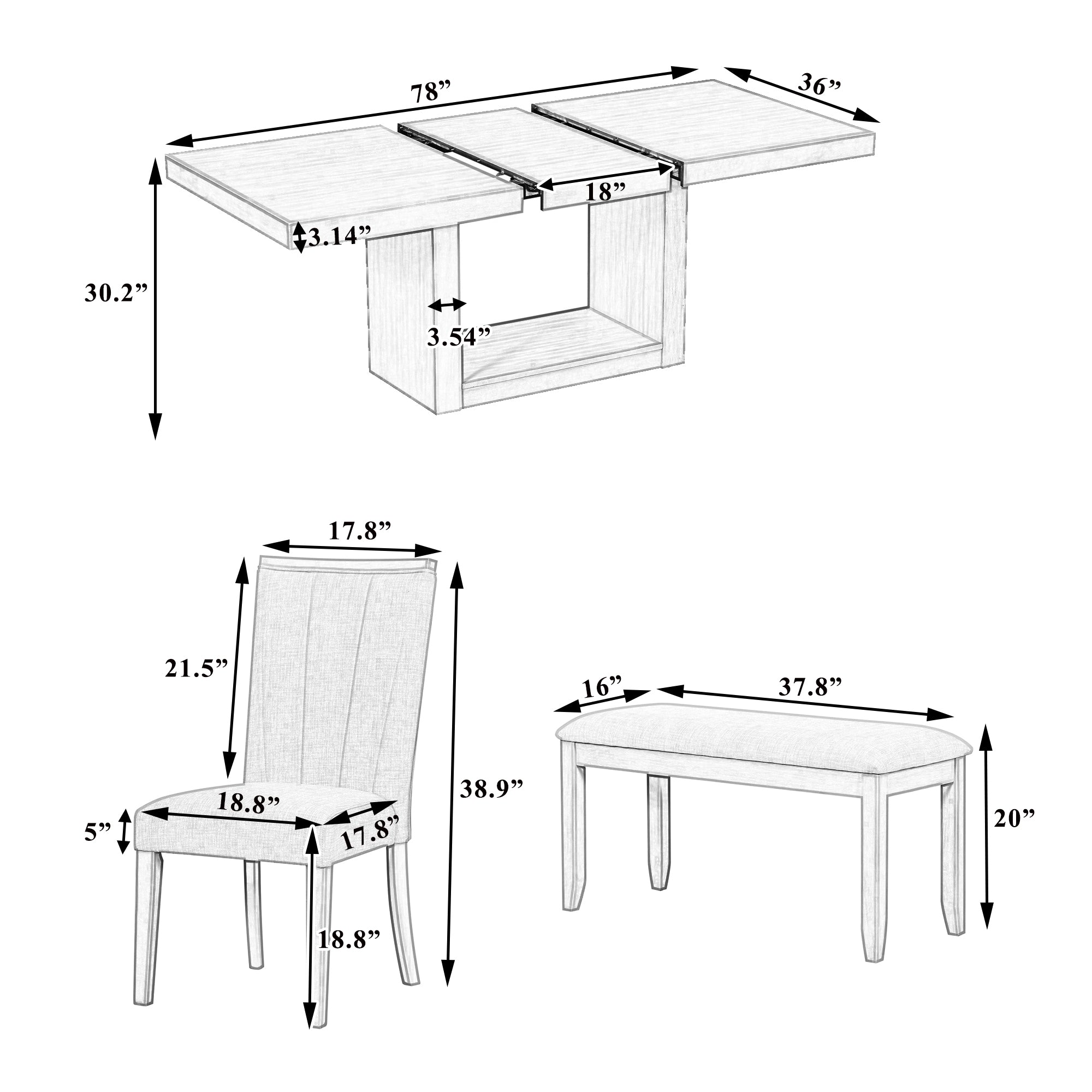 Walker Edison | Contemporary 6-Piece 78 Extendable Dining Table Full Set - Image 19