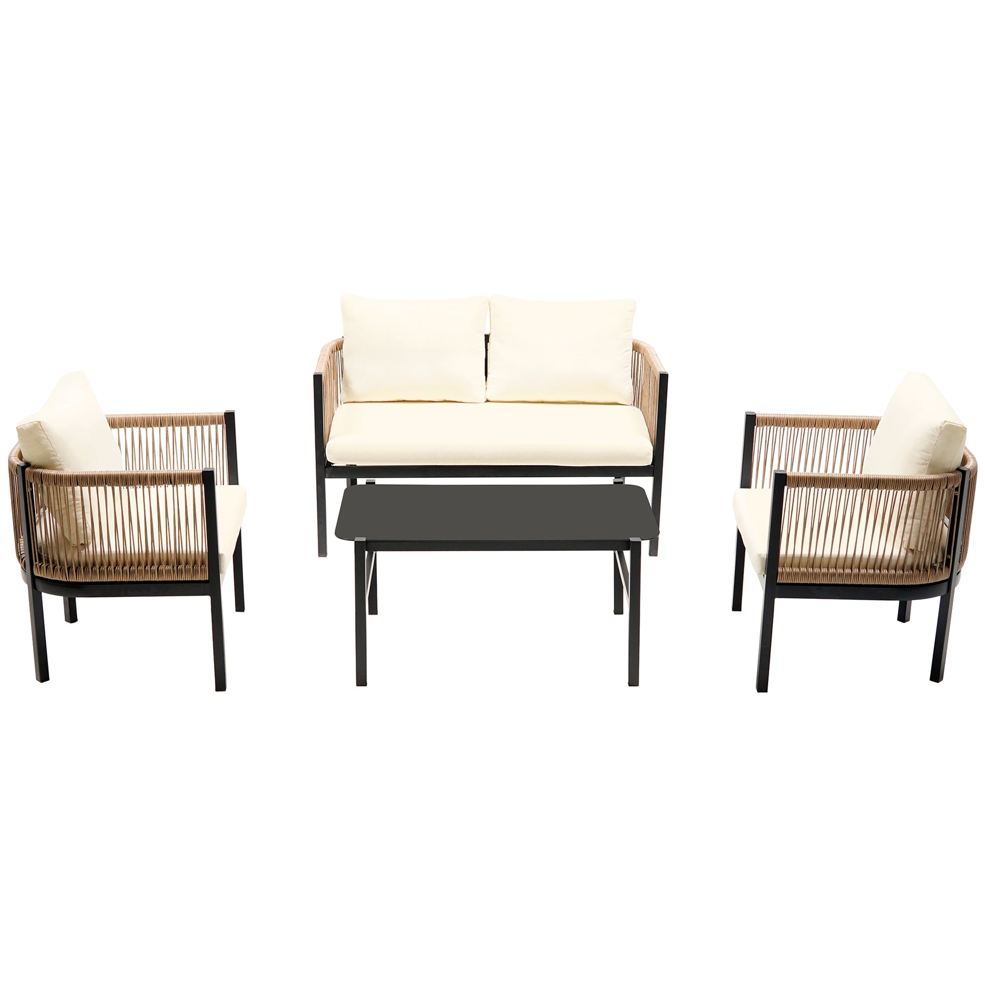 Walker Edison | Modern Rope Design Outdoor Loveseat Sofa Set with A Table - Image 8