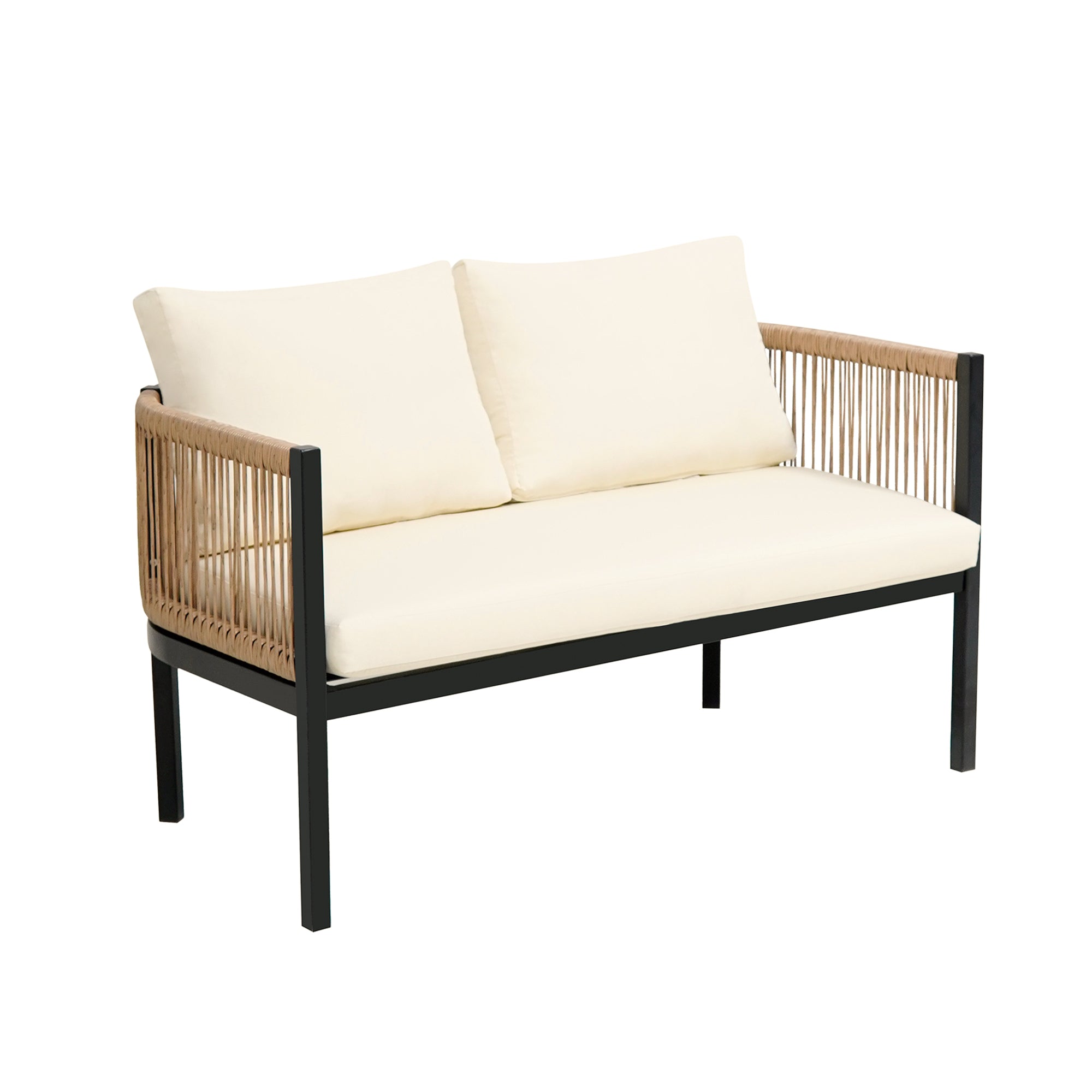 Walker Edison | Modern Rope Design Outdoor Loveseat Sofa Set with A Table - Image 12