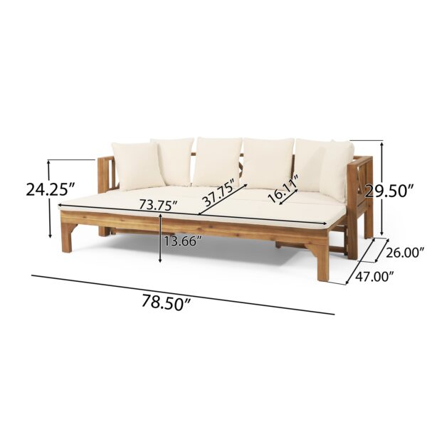 Walker Edison | Acacia Wood Outdoor Extendable Sofa into Daybed - Image 5
