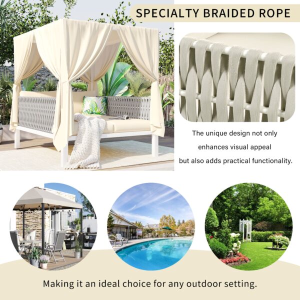 Walker Edison | Posh Outdoor Patio Sunbed with Curtains - Image 14