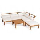 Walker Edison | Acacia Wood Outdoor Modular 6 Piece Sectional Sofa Set