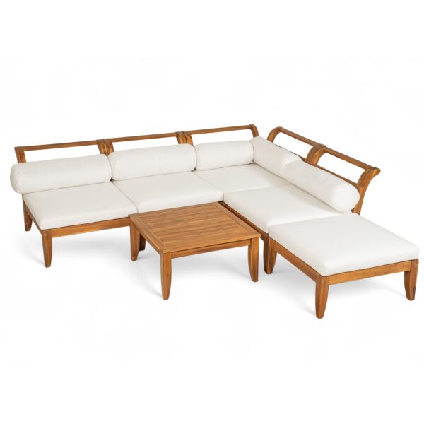Walker Edison | Acacia Wood Outdoor Modular 6 Piece Sectional Sofa Set - Image 8