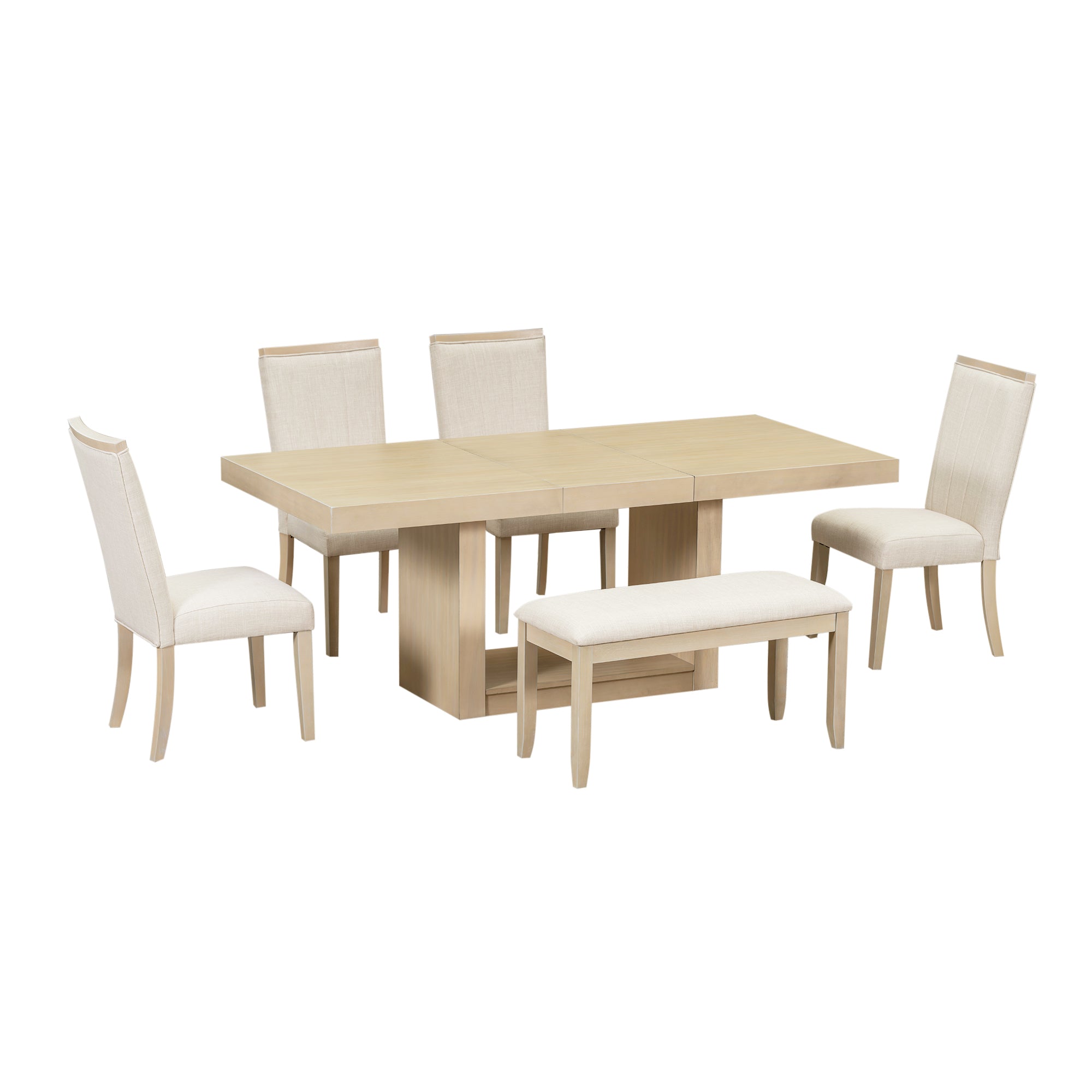 Walker Edison | Contemporary 6-Piece 78 Extendable Dining Table Full Set - Image 6