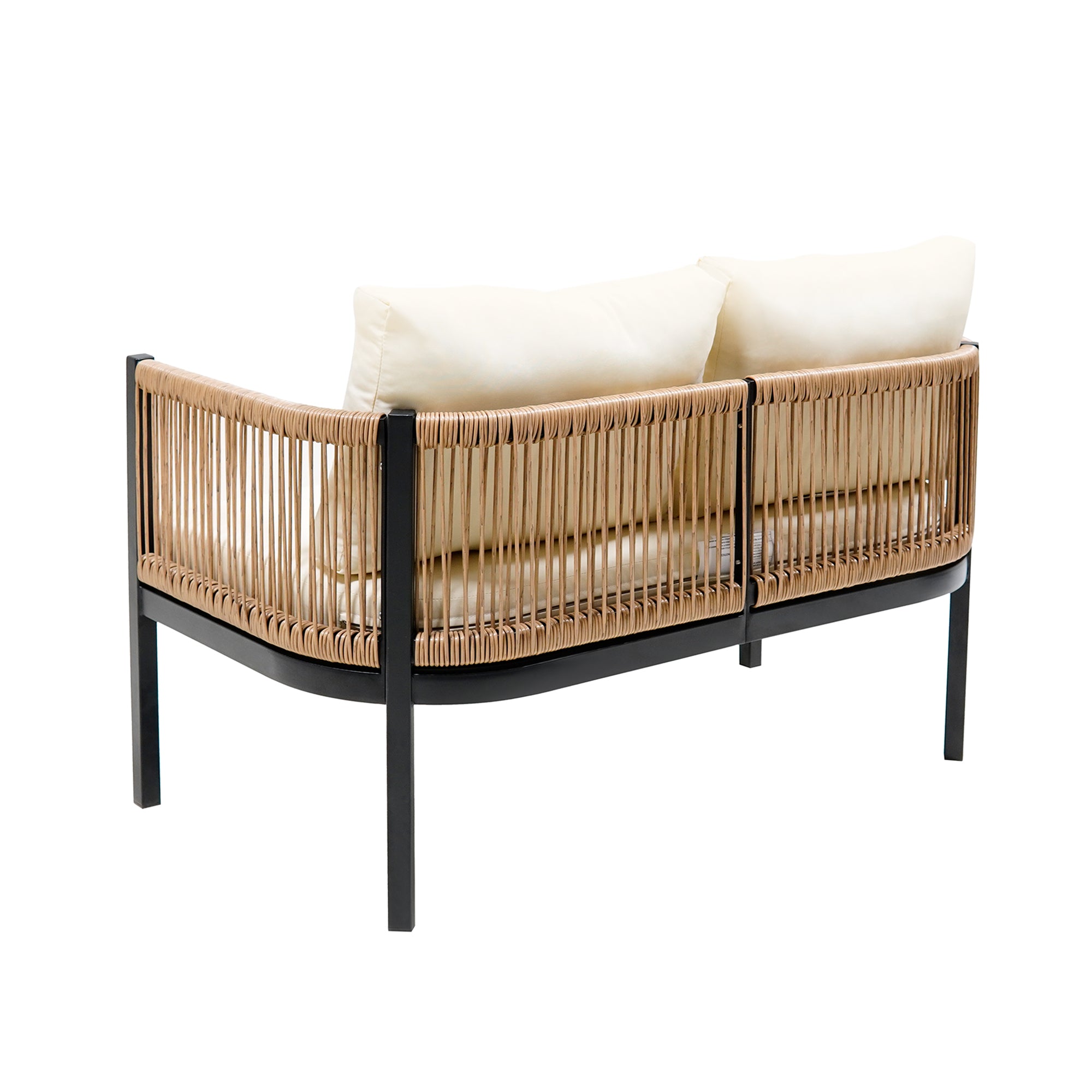 Walker Edison | Modern Rope Design Outdoor Loveseat Sofa Set with A Table - Image 13