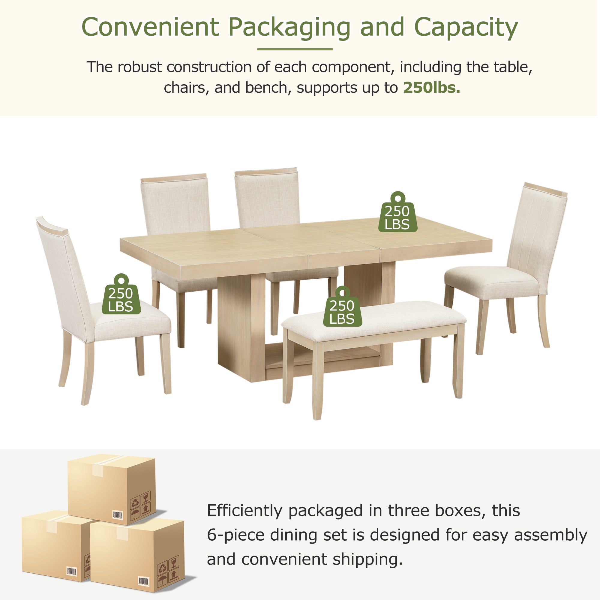 Walker Edison | Contemporary 6-Piece 78 Extendable Dining Table Full Set - Image 3