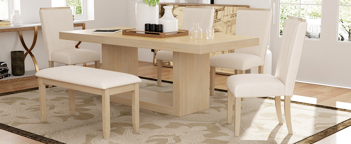 Walker Edison | Contemporary 6-Piece 78 Extendable Dining Table Full Set - Image 21