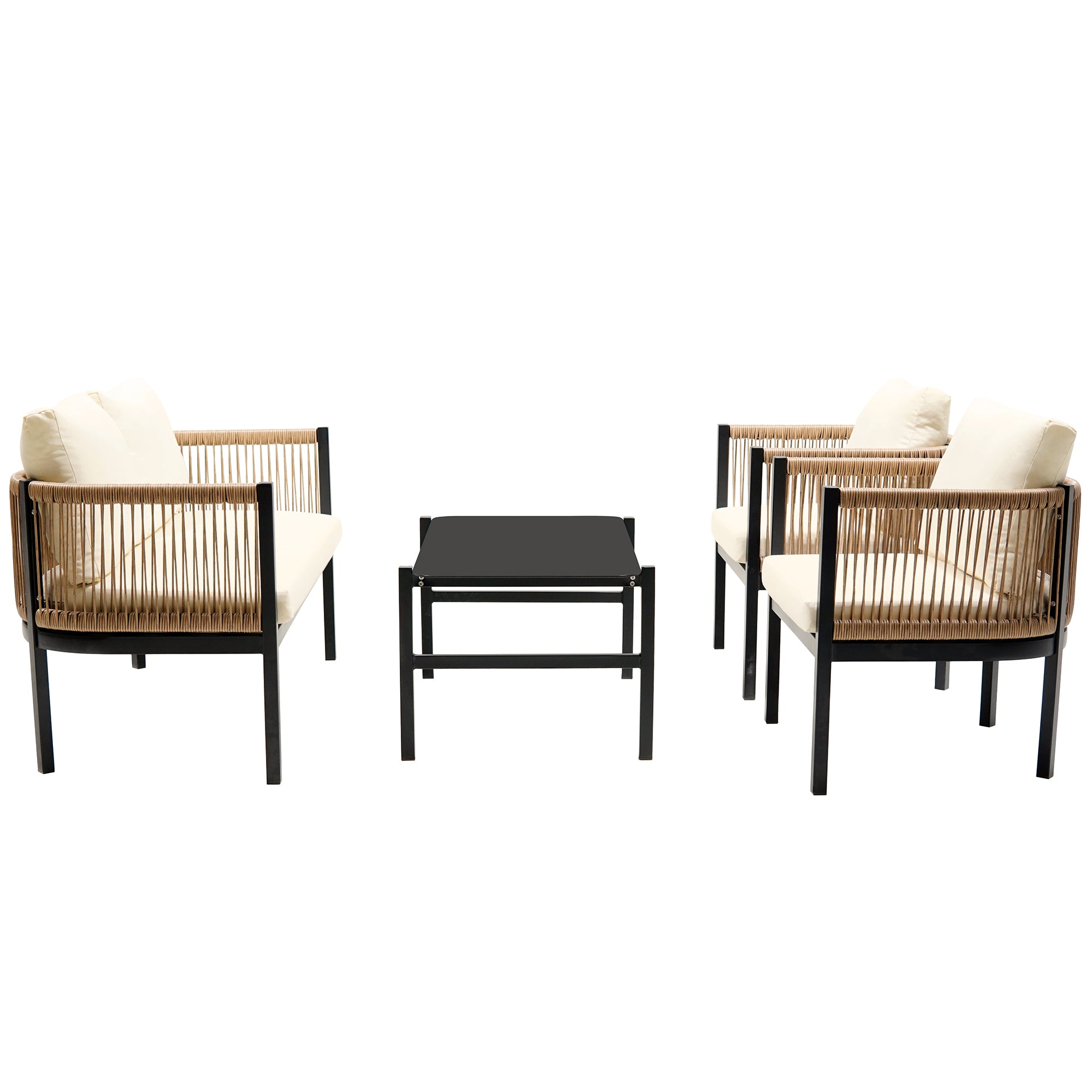Walker Edison | Modern Rope Design Outdoor Loveseat Sofa Set with A Table - Image 9