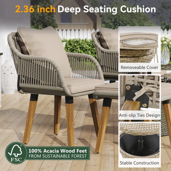 Walker Edison | 5 Piece Outdoor Patio Chat Set with Ottomans and Side Table - Image 6