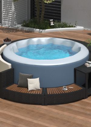 Walker Edison | Spa Surround Spa Frame Patio Rattan Sofa Set with Storage Spaces