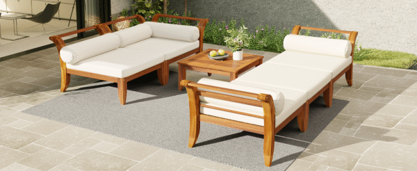 Walker Edison | Acacia Wood Outdoor Modular 6 Piece Sectional Sofa Set - Image 27