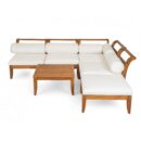 Walker Edison | Acacia Wood Outdoor Modular 6 Piece Sectional Sofa Set