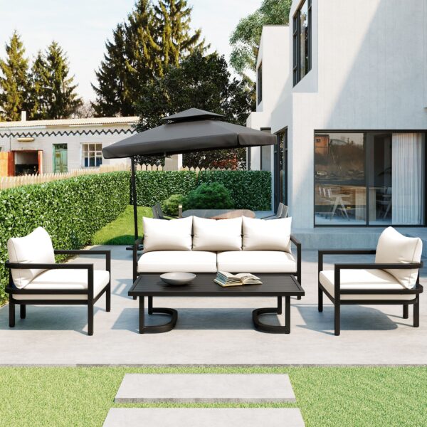 Walker Edison | Curve Design Steal Outdoor Sofa Set - Image 2
