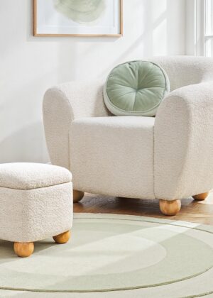 Linley Contemporary Bouclé Upholstered Accent Chair with Ottoman Set