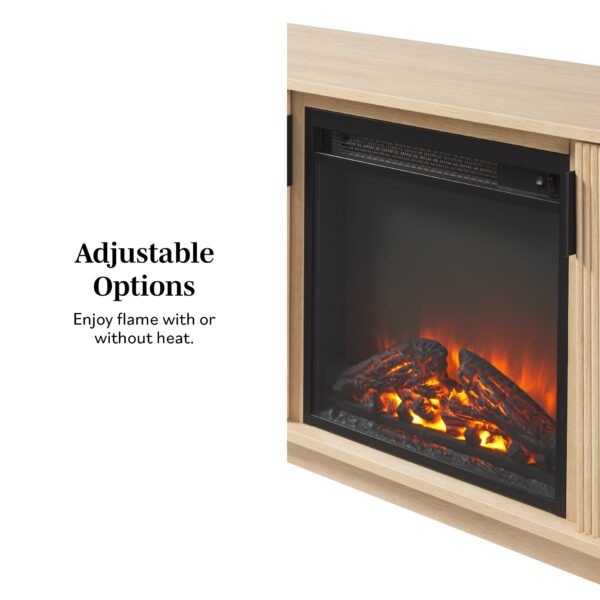 Reema Scandinavian 70 Modern Reeded TV Stand with Freestanding Electric Fireplace - Image 11
