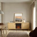 Reema Scandinavian 70 Modern Reeded TV Stand with Freestanding Electric Fireplace