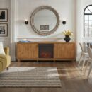 Reema Scandinavian 70 Modern Reeded TV Stand with Freestanding Electric Fireplace