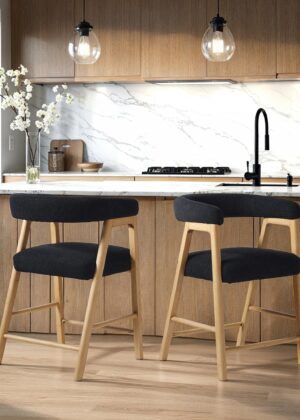 Ezra Modern Single Solid Wood Counter Stool with Boucle Upholstery