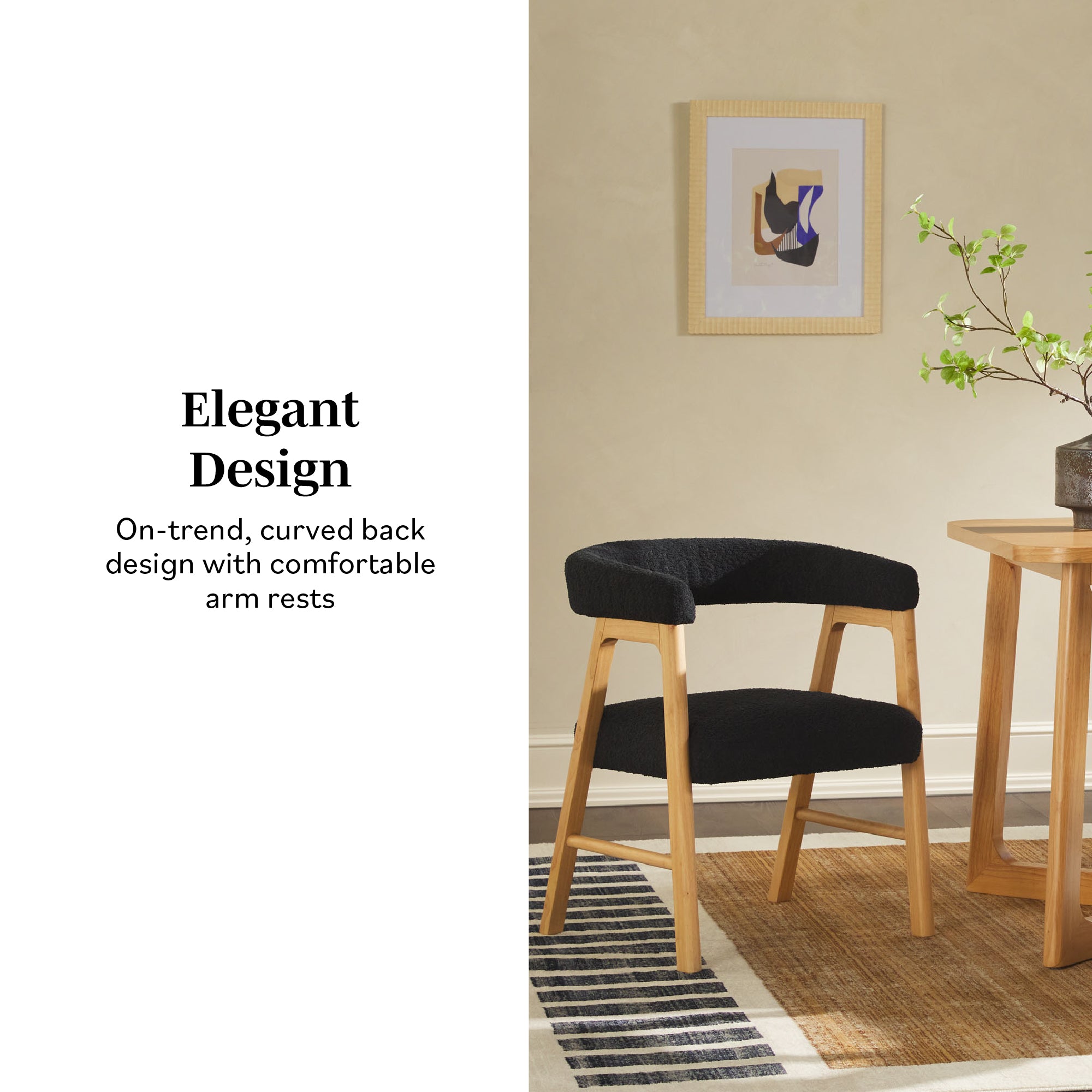 Ezra Modern Solid Wood Dining Chair with Boucle Upholstery (Set of 2) - Image 3