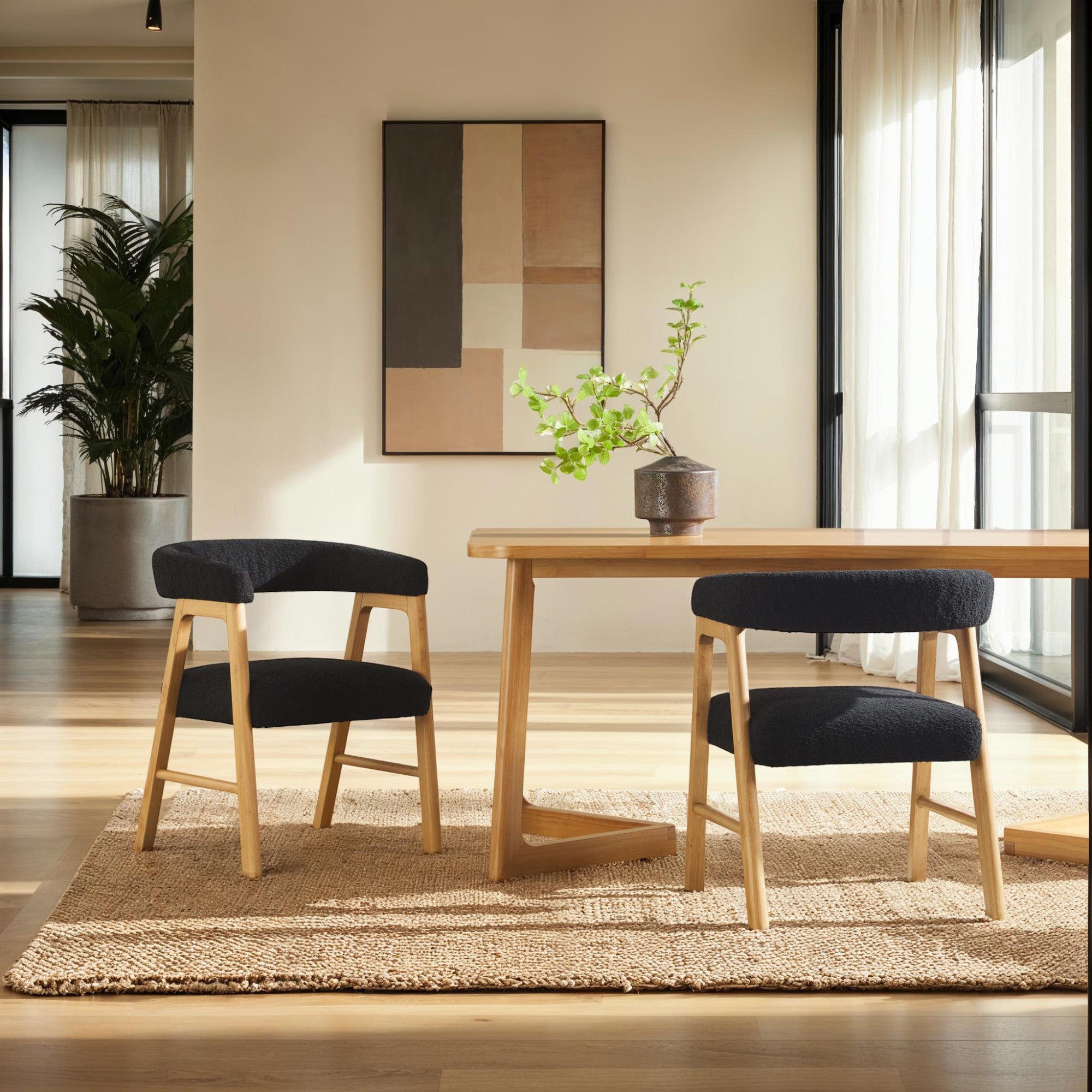 Ezra Modern Solid Wood Dining Chair with Boucle Upholstery (Set of 2) - Image 7