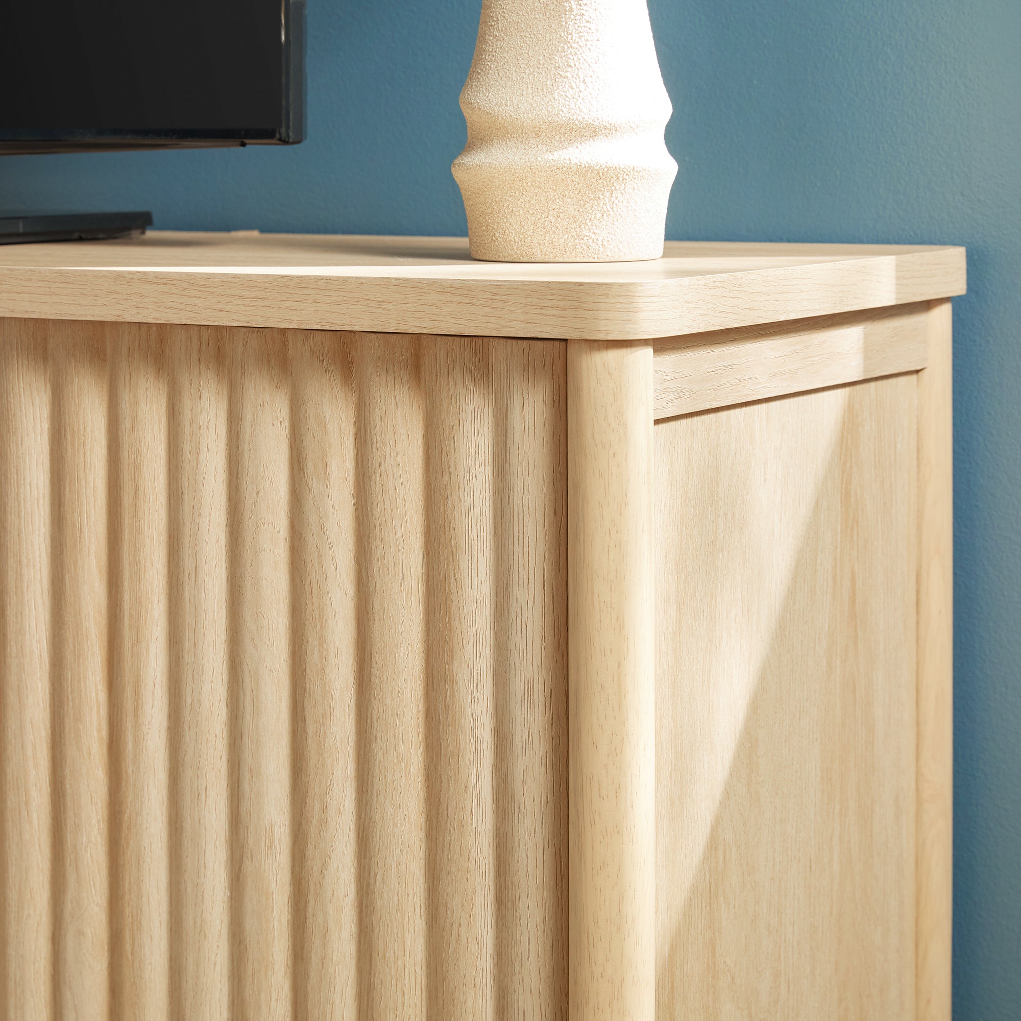 Flynn Scandinavian Reeded TV Stand with Storage - Image 19