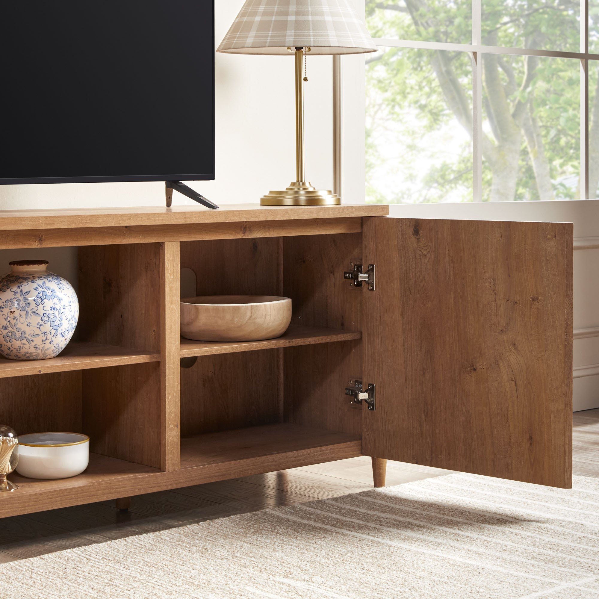 Flynn Scandinavian Reeded TV Stand with Storage - Image 30