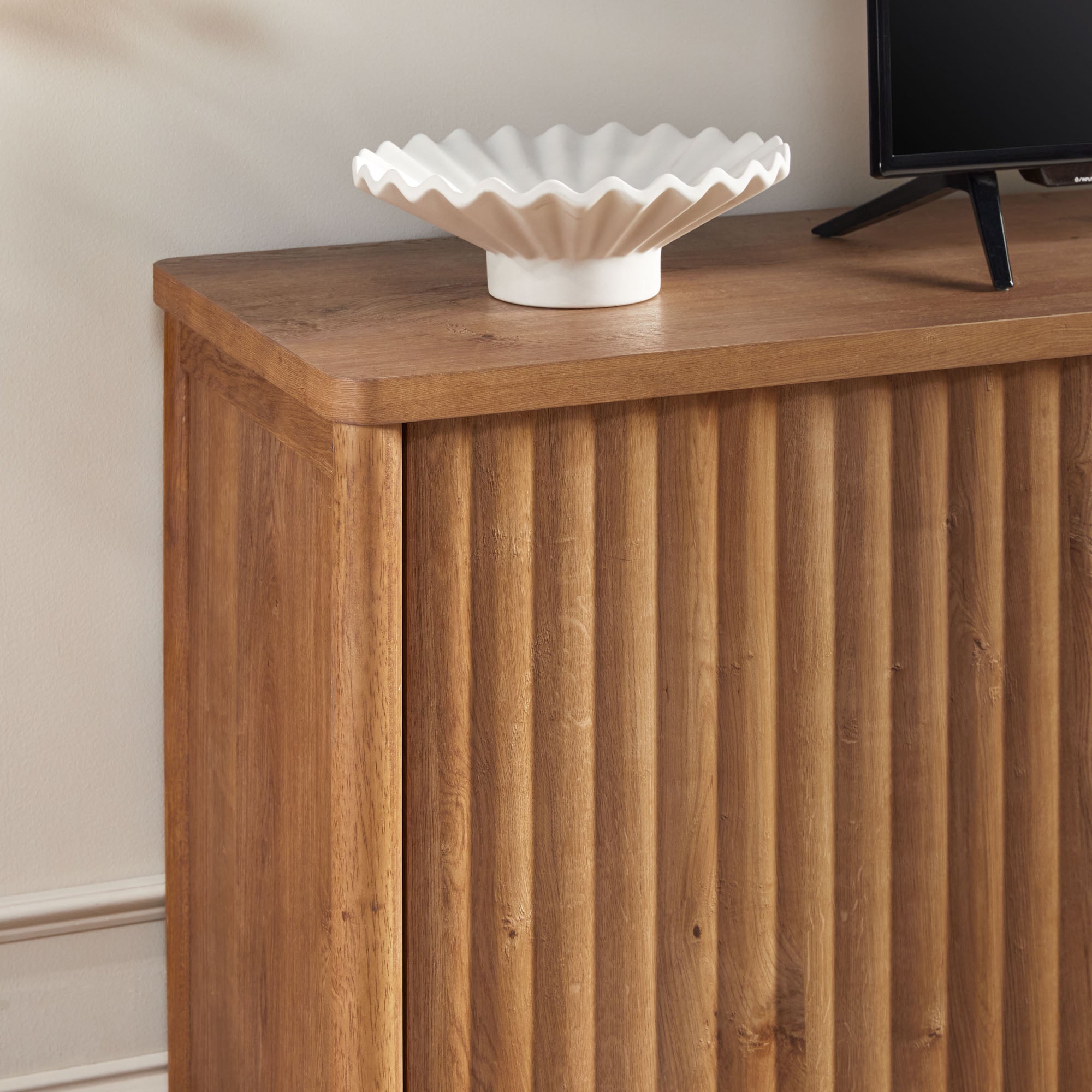 Flynn Scandinavian Reeded TV Stand with Storage - Image 29