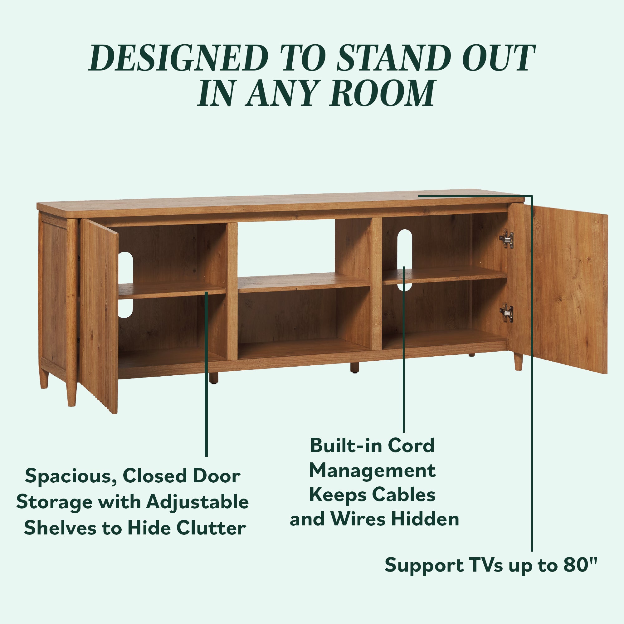 Flynn Scandinavian Reeded TV Stand with Storage - Image 22
