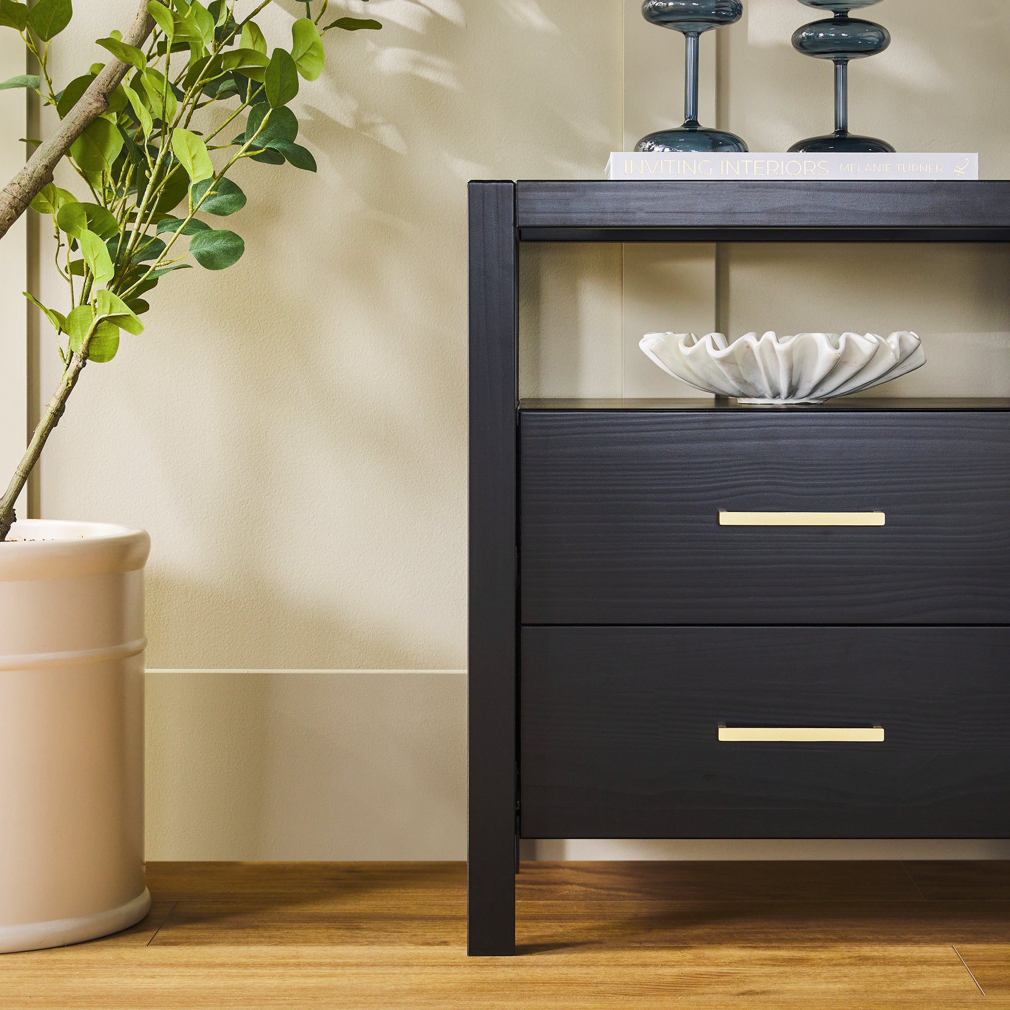 Isla Modern Easy Assembly Solid Wood 2-Drawer Nightstand Side Table with Glass Top - Image 7