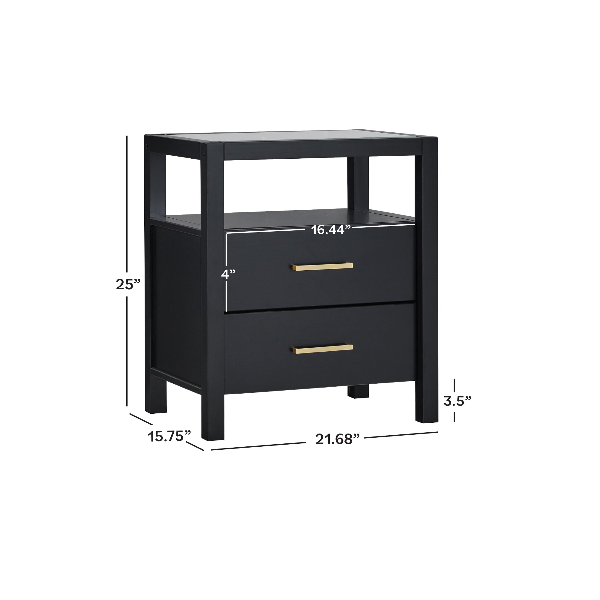Isla Modern Easy Assembly Solid Wood 2-Drawer Nightstand Side Table with Glass Top - Image 5