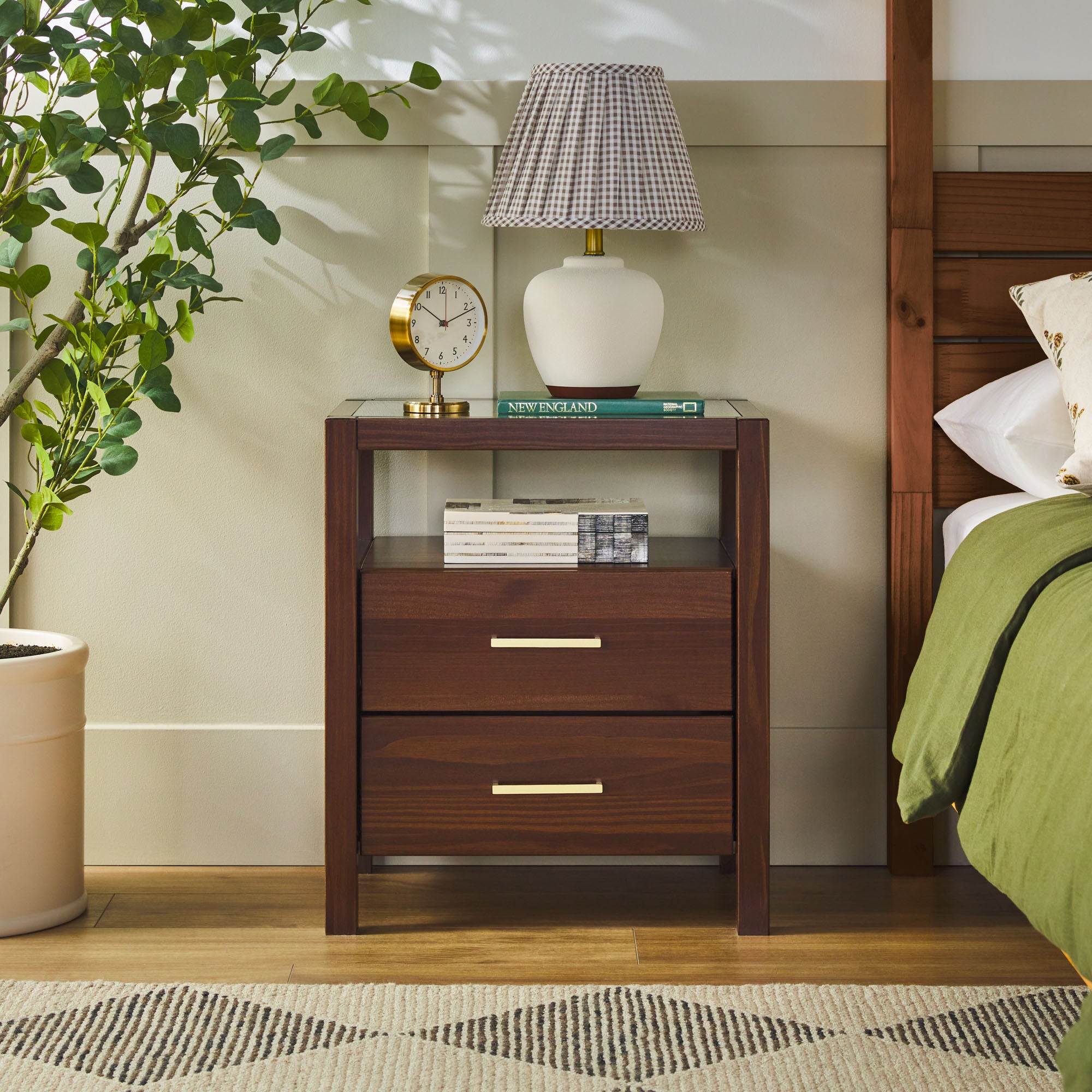Isla Modern Easy Assembly Solid Wood 2-Drawer Nightstand Side Table with Glass Top - Image 12