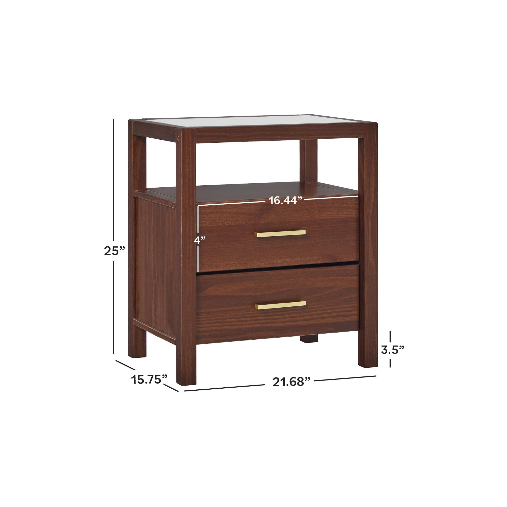 Isla Modern Easy Assembly Solid Wood 2-Drawer Nightstand Side Table with Glass Top - Image 13