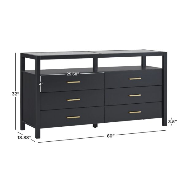 Isla Modern Easy Assembly Solid Wood 6-Drawer Dresser with Glass Top - Image 5