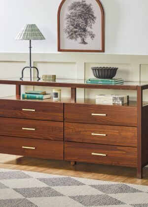 Isla Modern Easy Assembly Solid Wood 6-Drawer Dresser with Glass Top