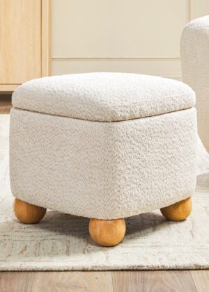 Linley Contemporary Boucle Easy Assembly Upholstered Small Storage Ottoman