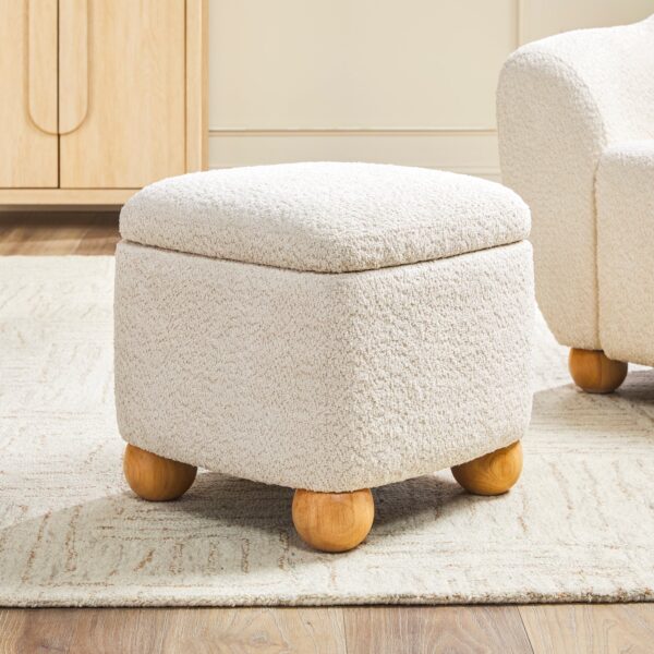 Linley Contemporary Boucle Easy Assembly Upholstered Small Storage Ottoman