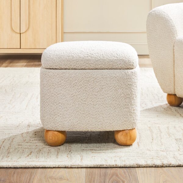 Linley Contemporary Boucle Easy Assembly Upholstered Small Storage Ottoman - Image 3