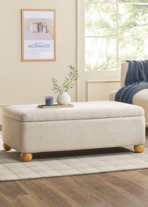 Linley Contemporary Boucle Easy Assembly Upholstered Large Storage Ottoman