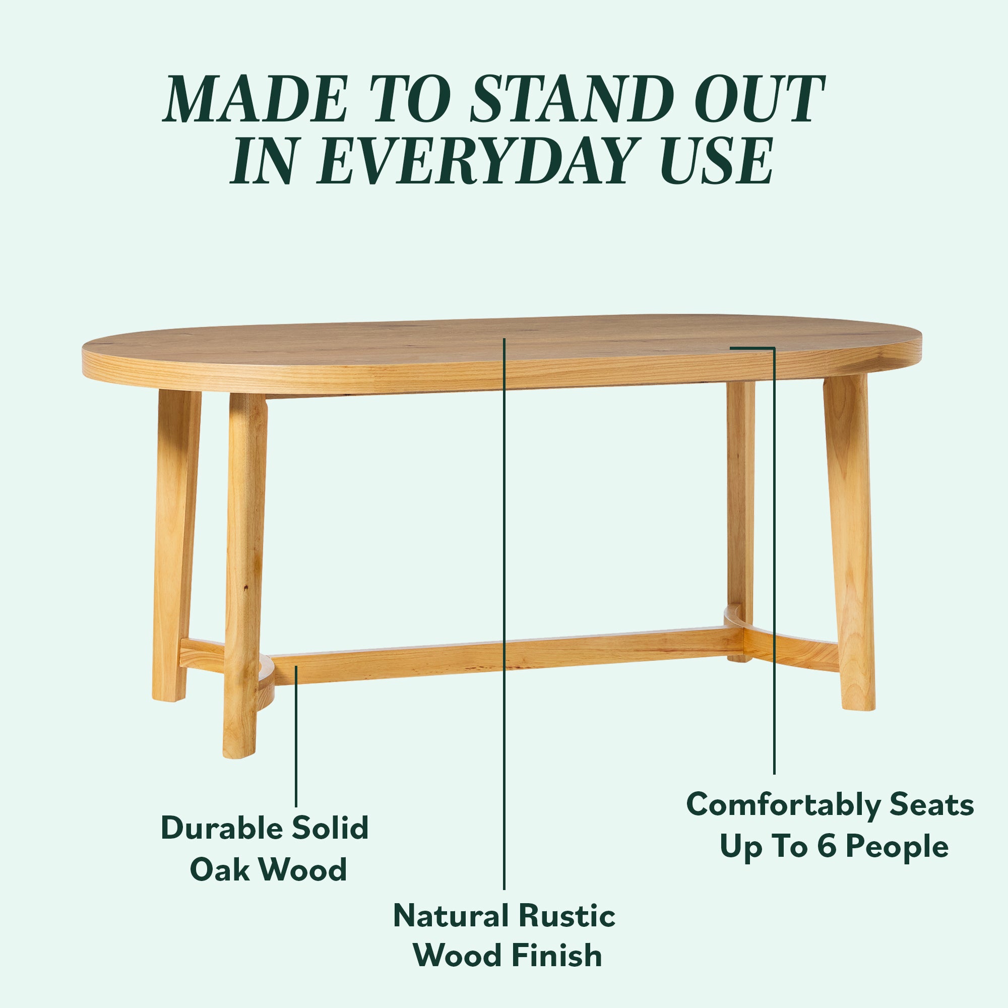 Nash Modern Farmhouse Rustic Solid Oak Wood Oval Dining Table - Image 2