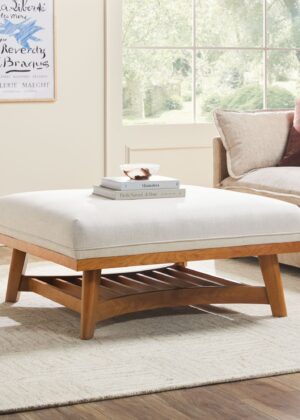 Nash Modern Farmhouse Easy Assembly Linen Large Ottoman